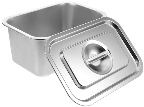 DOITOOL Bac INOX la Cuisine en Acier Inoxydable avec Couvercle, Poubelle à Déchets Alimentaires Cuisine, Bac à Compost pour Plan de Travail, Prévention des Odeurs et Praticité Argentée