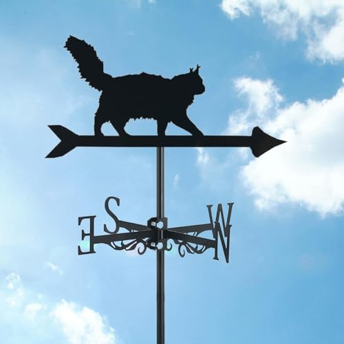 Veleta de Metal con Revestimiento, dirección del Viento, Animales, Forma de Gato, Veleta con indicador de dirección para Montaje en Techo, decoración