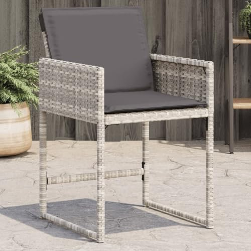 Tonture 4er-Set Gartenstühle Hellgrau, Poly Rattan, klappbare Rückenlehne, UV-beständig, mit Kissen, pulverbeschichteter Stahlrahmen