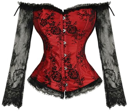 OPLERT Corset pour femme à manches longues en dentelle, bustier corset couvrant toute la poitrine, chemisier rétro Dirndl
