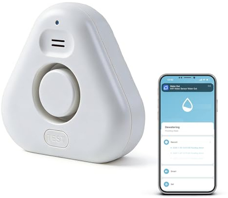 Chatthen Wassermelder WLAN, Smart Wassersensor mit Batterie, Tuya Smart App Alarm, 120dB Wassersensor IP66 Wasserdicht für Küche, Bad, Keller, kein Hub Erforderlich(nur 2.4G), 1 Stück