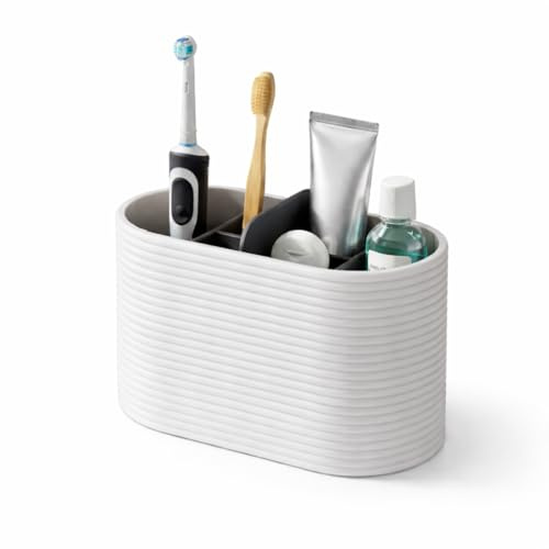 DEVA Zahnbürstenhalter mit 3 Fächern – Moderner Bad Organizer mit belüftetem Boden – Hygienisch, stabil & platzsparend – Minimalistisches Design (Weiß)