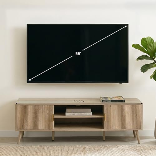 IDIMEX Lowboard ALMA 140 cm, Eiche Finish - Modernes TV Lowboard aus robustem MDF mit Metallgriffen, für Fernseher bis 55 Zoll, mit offenen Fächern und Schrankfächern, ideal für das Wohnzimmer
