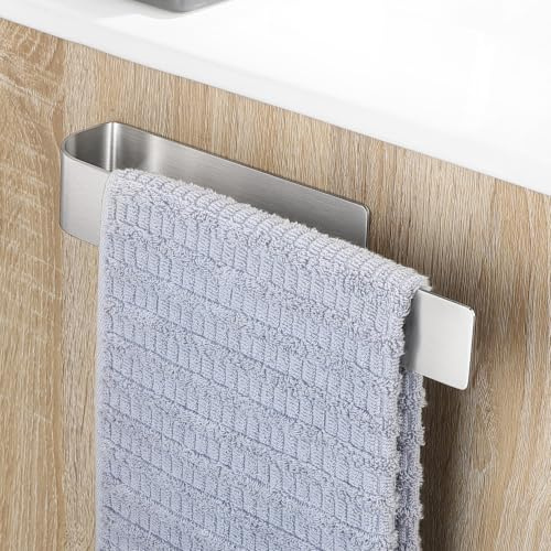 OETAMS Adhesive Towel Holder Self No Drilling Towel Rail 26CM, Silver | 304 Stainless Steel Hand Towel Holder Rack Wall Mounted for Bathrooms and Kitchen Rustproof Towel Ring