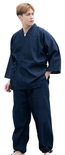 Edoten arbetskläder herr Japan kimono munks arbetskläder denim jacka byxor klänning munk wear, Nevy, 3XL