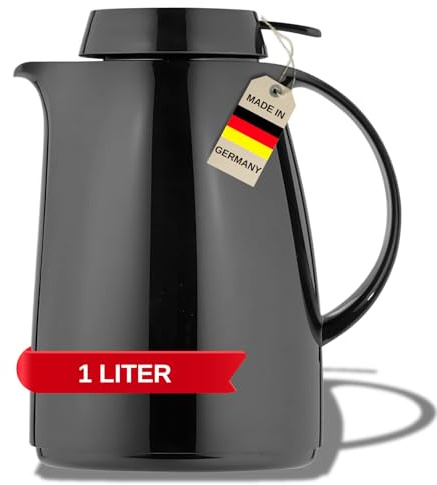 Helios Servitherm Thermoskanne Schwarz 1,0L – 6h Heiß - Hält Getränke heiß & kalt – Einhandbedienung - Robustes Design für Kaffee & Tee