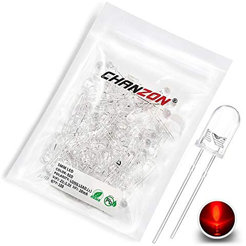 Chanzon 100 pcs 5mm Red LED Diode Lights (Clear Round Transparent DC 2V 20mA) Super Bright Lighting Bulb Lamps Electronics Components Light Emitting Diodes | (Clear Round Transparent) Bright Lighting Bulb Lamps Electronics Components Indicator Light Emitting Diodes DIY PCB Arduino