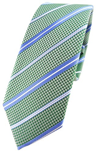 TigerTie schmale Designer Seidenkrawatte in grün blau silberweiss gestreift - Krawatte 100% Seide
