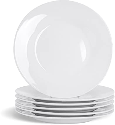 Argon Tableware 24x White 15.4cm (6 Inch) Wide Rimmed Side Plates - Desert Serving Dinner Set Bread Plate - Dishwasher and Microwave Safe Ceramic