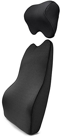 Tektrum Orthopedic Entire Back Support Full Lumbar Cushion for Car & Headrest Neck Pillow Kit - Ergonomic Thick 3D Design Fit Body Curve - Back, Neck Pain Relief, Improve Posture -Black (012011-A)
