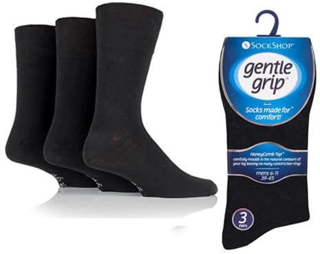 Gentle Grip 6 Pairs mens no elastic socks 6-11 uk, 39-45 eur Assorted colours (RG51)
