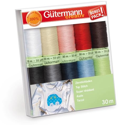 Gütermann creativ Set filo da cucito con 10 bobine di Asole 30 m nei colori base