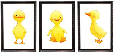 Generisch Din A4 Kunstdruck Ungerahmt - 3er Set Ente Entchen Aquarell Kinderzimmer Gelb Geschenk Druck Poster Bild