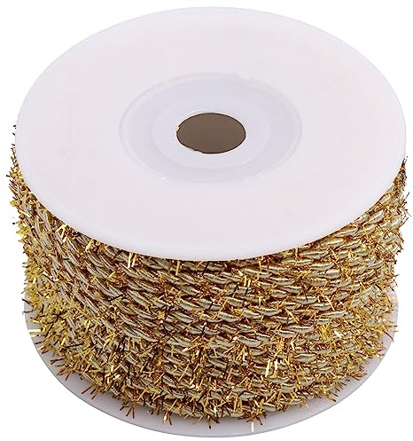 Amosfun 1 Rolle Weihnachtsband Glitzer Lametta Kordel Band Lametta Girlande Metallic Kordel Weihnachten Weihnachtsbedarf für Das Basteln von Geschenkverpackungen (Golden)