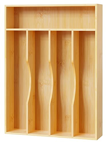 Bellsal Utensilien-Organizer, 25,4 cm, Besteckablage für Schublade, Utensilienhalter, Besteck-Organizer, Küchenschublade, Organizer, 5 Fächer, klein, schmal, Bambus