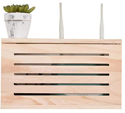 TTFFWW Wooden Wireless Router Storage Box, Wall-Mounted Home and Office Set-top Box Bracket Cover Box Creative Decorative Storage Box,34CM
