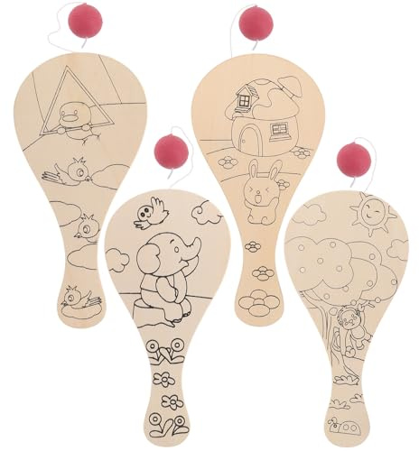 STOBOK 4 Stück Holz Bastelset Für Kinder Diy Malset Paddel Zum Bemalen Kreatives Handwerk Spielzeug Für Kinder Geburtstagspartys Und Freizeitaktivitäten