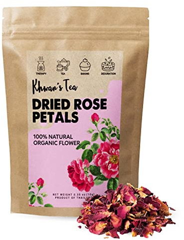 KHWAN'S TEA Premium Dried Rose Petals - Plant-based & Edible Flowers for Baking Decoration, Desserts, Syrup, DIY Crafts, Candle, Bath & Fragrant Soap - Herbal Tea, 0.35oz (10g)