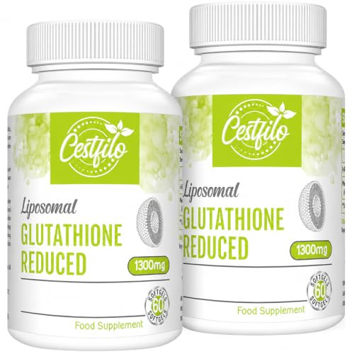 Liposomal Glutathione Reduced 1300 mg, Active Form L Glutathione Reductase (GSH), Powerful Antioxidant for Optimal Cell Protection (60 Count (Pack of 2))