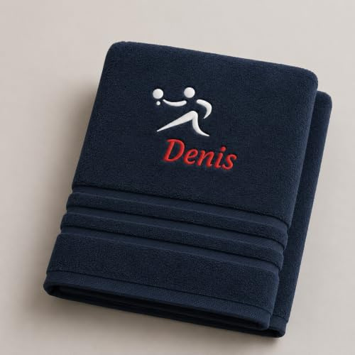 Pet-Jos Tischtennis Personalisiertes Handtuch mit Namen Schön gestickter Sport Name Handbadetuch 100% Baumwollhandtuch Sportliche Motive Personalized Custom Towel with Name (100 x 50 cm, Tischtennis)