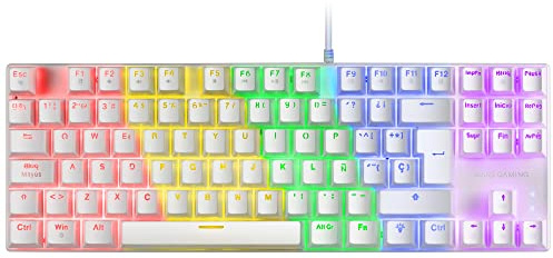 Mars Gaming MK80 Weiß, Mechanische Gaming Tastatur TKL FRGB, Antighosting, Switch Mechanischer Blau, Spanisch Sprache