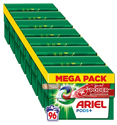 ARIEL PODS Todo en 1 Detergente Lavadora Liquido en Capsulas/Pastillas, 96 Lavados (8x12), Jabon Limpieza Profunda, Mas Poder Extra Quitamanchas, El embalaje puede variar