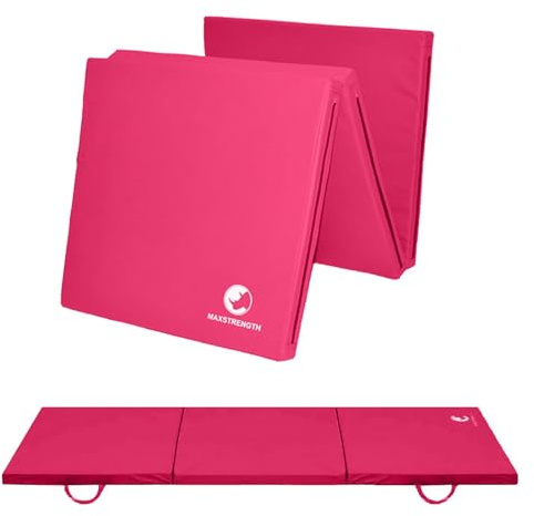Tri Folding Yoga Mat | Non-Slip Exercise Mat | Gymnastics Exercise Mats 6ft Long 2ft Wide | Extra Thick Yoga Mat | Tumbling Mat for Protection against Hard Floors (Pink)
