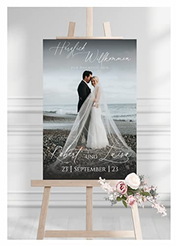 Manschin-Laserdesign Willkommensschild Aluverbund personalisiert - selbst gestalten - Made in Germany - Welcome Willkommen Schild für Hochzeit, Geburtstag und alle Anderen Feste (Aluverbund, 80x55cm)