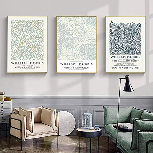 Nordic William Morris Posterdruck Abstrakte Pflanze Leinwand Malerei Ringelblume Rittersporn Wandkunst Bilder Für Wohnkultur 70x100cm-3Pieces Frameless