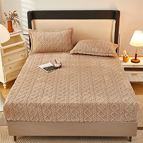 Lanqinglv Fleece Plüsch Spannbettlaken 200x220cm Khaki Kuschelige Flauschig Cashmere-Touch Winter Warm Bettlaken Spannbetttuch für Boxspringbett Topper Matratze bis 25-30 cm