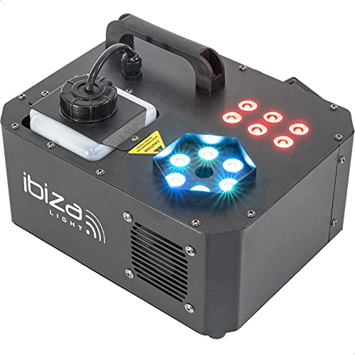 Ibiza - SPRAY-COLOR-1000-1000W fog machine with RGB LEDs and 2 remote controls - Black