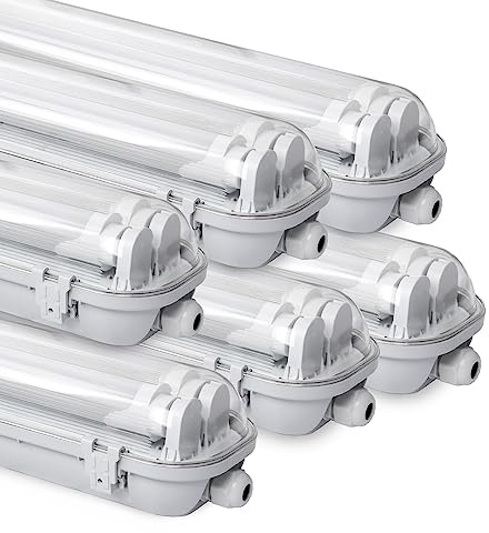 Daromigo LED Feuchtraumleuchte Wannenleuchte 120cm, 2 x 18w 3600LM Kaltweiß 6500K Doppelt T8 LED Röhre, IP65 Wasserfest Feuchtraumlampe Werkstattlampe für Garage, Keller, Büro (6 Stück)