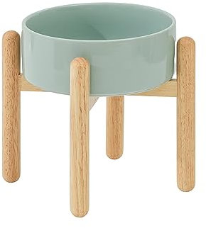 Havniva Ceramic 8.2inch Raised Dog Bowl with Stand for Large - Breed Dogs, Pet Food and Water Feeder(Single Bowl with Stand - Light Green)