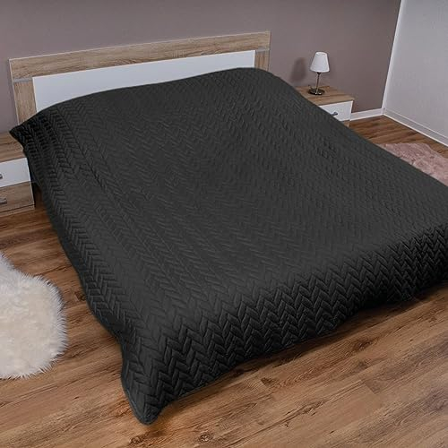 Bestlivings Tagesdecke XL (140x210 cm) mit wattierter Zwischenlage (Schwarz) Bettüberwurf - ÖKO-Tex 100, Sommerdecke gesteppt - Steppdecke, Wendedecke