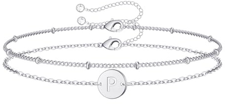 TINGN Silber Buchstaben Armband Damen, 14K Vergoldet Silber Armband mit Buchstaben P Damen Schmuck Silber Armband Mädchen Geburtstagsgeschenk für Mädchen 5 6 7 8 9 10 11 12 13 14 Jahre