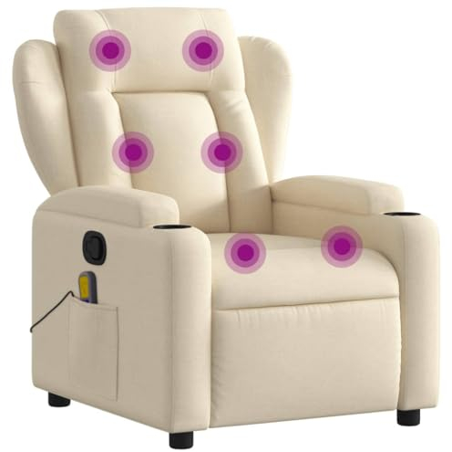 vidaXL Massagesessel, Sessel Verstellbare Rückenlehne, Fernsehsessel Relaxsessel mit Vibrationsfunktion, Liegesessel Polstersessel Ruhesessel, Creme Stoff