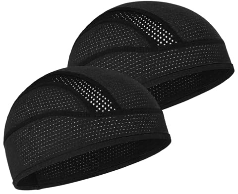 MELASA Cycling Skull Cap Helmet Liner, Cooling Mesh Cycling Caps Under Helmet, Sweat Running Hat Beanie for Men Women(Black&Black)