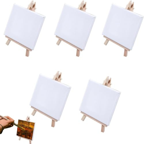 Mini Staffeleien Holz,Klein Staffelei,für Bilder, Leinwandständer Klappbar, Kompakte Staffelei,Visitenkarten, Fotoalben, Malhandwerk (Holz, 8x15 CM-5 Pack-With canvas)