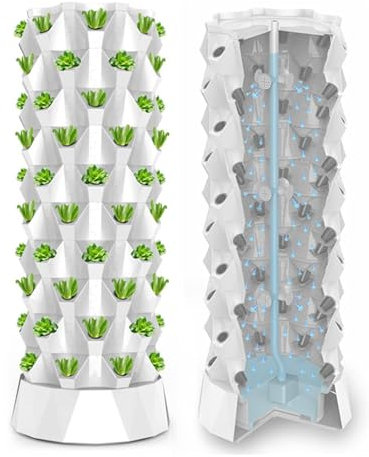 LSHFYV Hydroponik-Turm-Anbausystem-Kit, Garten-Hydrokultur-Anbausystem, vertikaler Turm, DIY-Hydrokultur-Landwirtschaftsgeräte, Aeroponik für Kräuter, Obst und Gemüse im Innenbereich,White-80Pots
