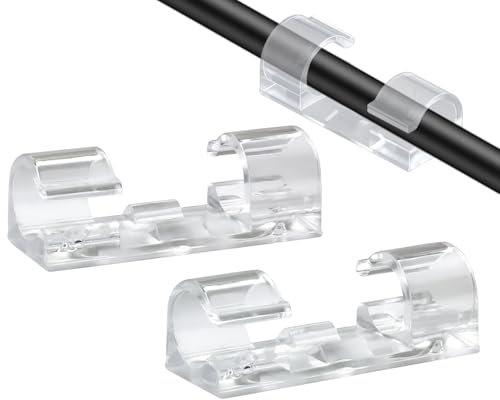 SOULWIT® 50 pezzi Autoadesivo Clip Cavo, Fermacavi Supporto Organizer la Gestione dei cavi per TV, PC, laptop, cavo Ethernet, scrivania, casa, ufficio (Trasparente)