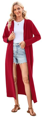 VOGMATE Damen Morgenmantel Rei?verschluss Leichter Lang Bademantel mit Kapuze Baumwolle Kuschelig Hausmantel Dünn Hoodies und Sweatshirts