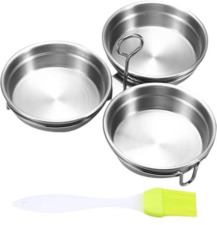 Set di 3 stampi per uova in acciaio inox | Vapore antiaderente con portauova e spazzola | da cucina per la preparazione di uova, per uova in camicia, uova fritte e stampo