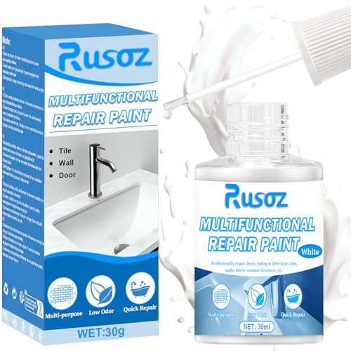 Rusoz White Enamel Paint Bath Enamel Repair, Strong White Touch Up Paint for Repairing Small Scratches, Defects and Cracks in Bathtubs and Ceramic Sinks 30ml