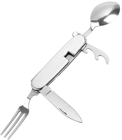 Couverts de camping pliables, ustensiles de camping amovibles, sac à dos 4 en 1, couverts multifonction, ensemble de couverts de survie en plein air, couteaux de camping et couverts, 14,8 cm déplié,
