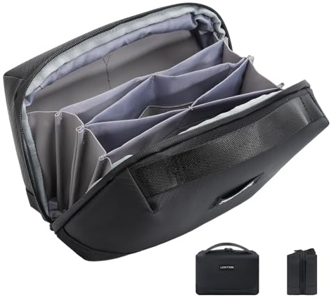 LENTION Portable Travel Pouch Cable Organiser Bag Tech Pouch Electronics Accessories Storage for Cables, Charger, Adapters, Power Bank, Hard Drive (M372, Black)