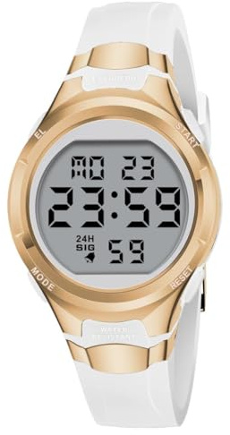 Timever Damklocka med silikonband, digital klocka med väckarklocka, stoppur, datum, ljus