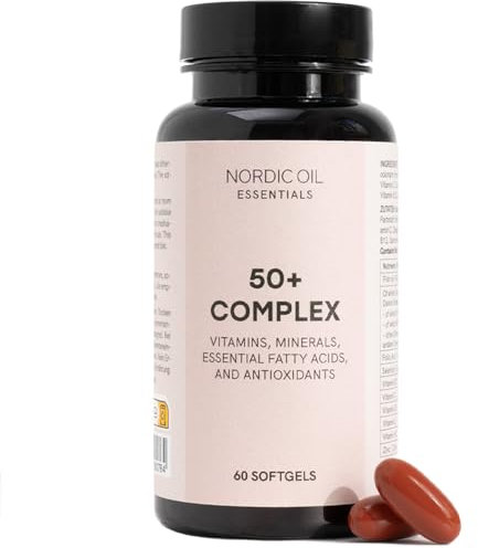 Multi Komplex 50+ | All-in-One mit Omega 3, Vitamin D3 K2, Vitamin B12, Vitamin C, Zink & mehr | Entwickelt speziell für Menschen über 50 | 60 Softgel-Kapseln | Nordic Oil