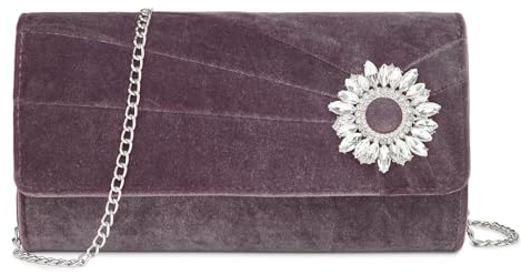 Miss Lulu Velvet Clutch Bag, Elegant Evening Bag, Rhinestone-decorated Wedding Handbag, Paired with a Silver Chain, Suitable for Weddings, Parties and Banquets