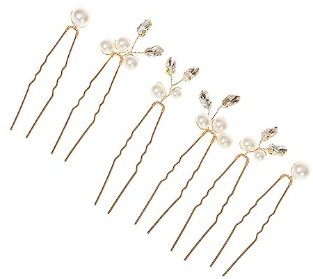 Veemoon 6pièces Lot de Épingles à Cheveux Perlées Fourchettes à Cheveux Dorées Accessoires de Coiffure de Mariage