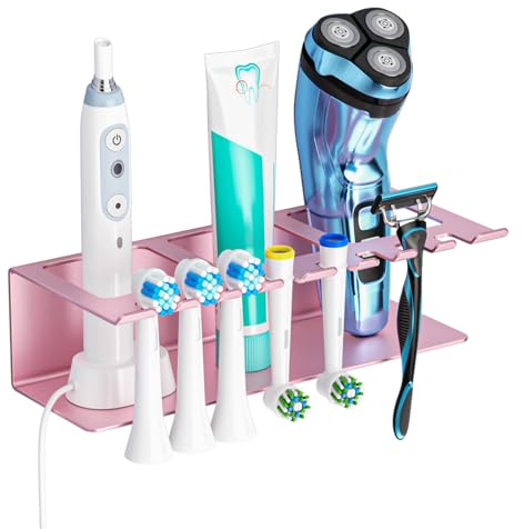 Porta Spazzolino Elettrico Muro, Portaspazzolino Bagno Adesivo, Porta Testine Spazzolino Elettrico, Portaspazzolini Elettrici, Supporto per Dentifricio Rasoio (Oro Rosa, Grande)